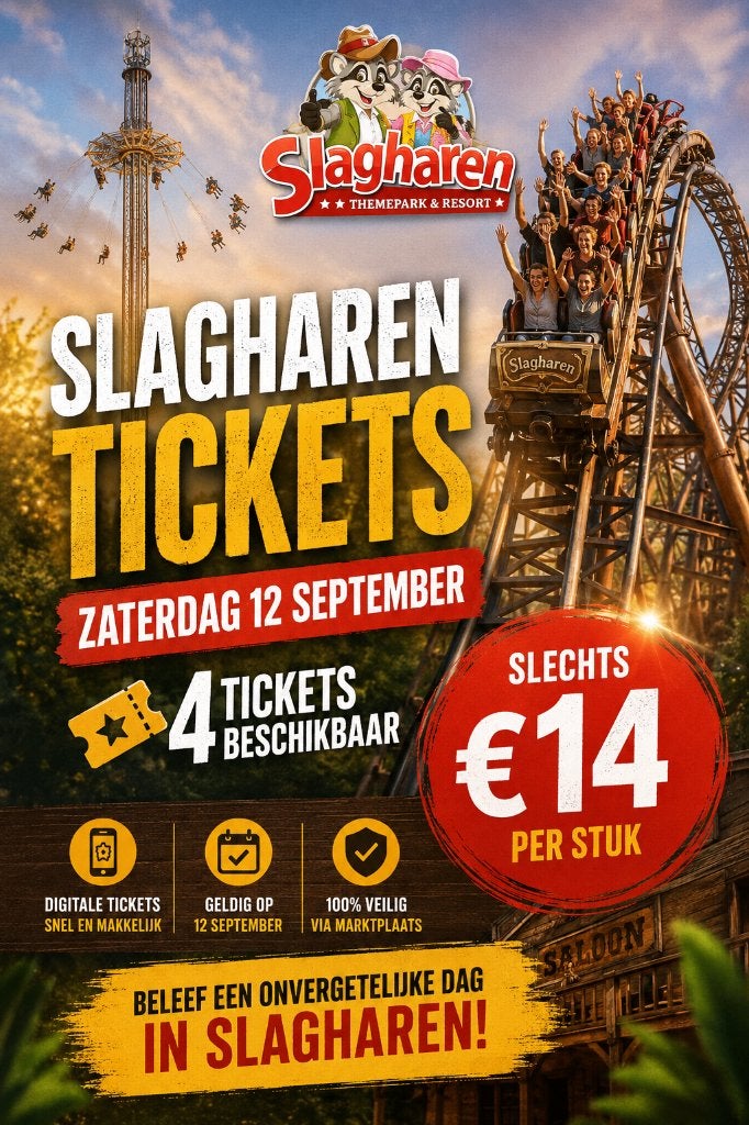 SLAGHAREN 4 tickets €14 PP 101% BETROUWBAAR, Tickets en Kaartjes, Recreatie | Pretparken en Attractieparken, Drie personen of meer