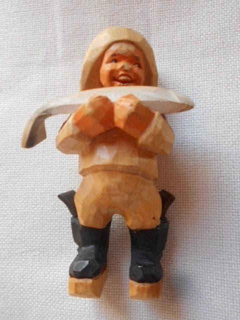 visser, hout, denemarken, beeldje als nieuw, Antiek en Kunst, Minder dan 20 cm, Ophalen of Verzenden, Beeld, Hout