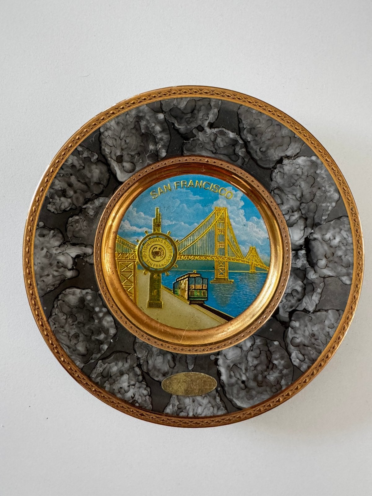 Assiette collection Art of Chokin San Francisco 16cm Japan, Enlèvement ou Envoi, Gris, Métal, Vintage