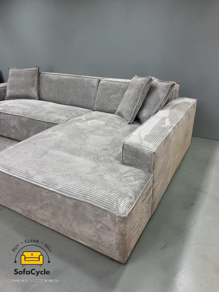 Fauteuil d'angle Belfast en velours gris, angle R, Maison & Meubles, Neuf, Enlèvement ou Envoi, SofaCycle VOF, Zonnestraat 223-229, 9600 Ronse, België