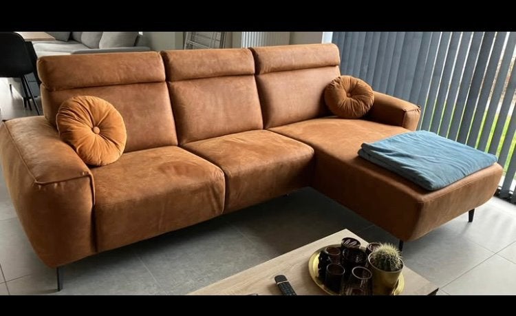Hoeksalon Weba, cognac kleur, met lounge, Maison & Meubles, Enlèvement, Comme neuf, Tissus