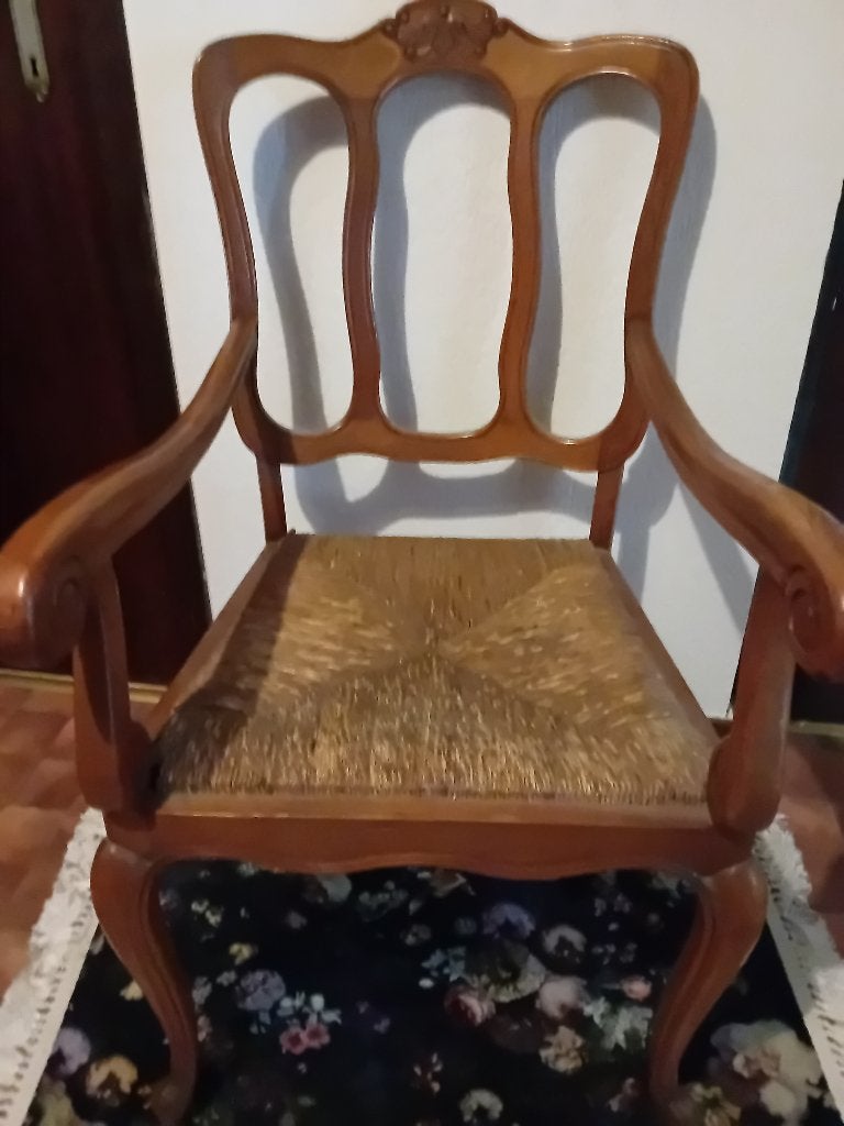Zetel/ stoel met rieten zit en houtsnijwerk, Ophalen