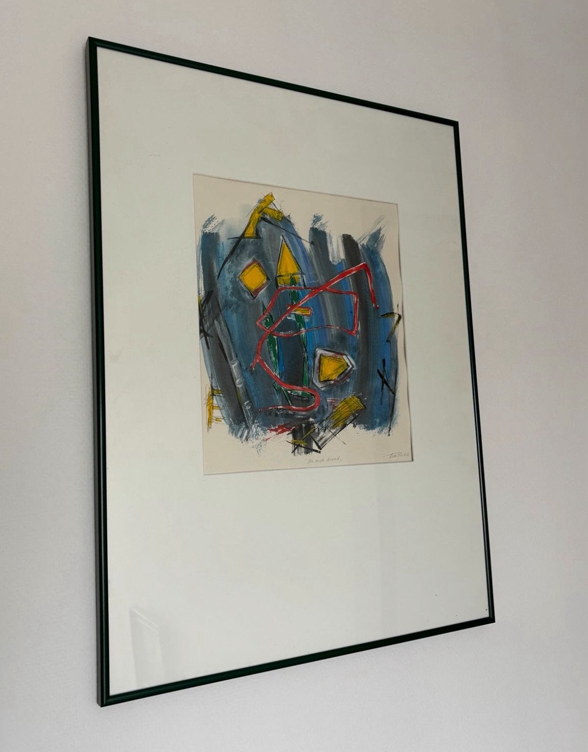 Peinture abstraite « Le fil rouge » signée Lea Trebels, Antiquités & Art, Signé, Enlèvement, Abstrait