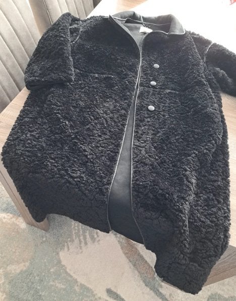 H&M lange zwarte mantel Large, Ophalen of Verzenden, Zo goed als nieuw, Maat 42/44 (L), Zwart