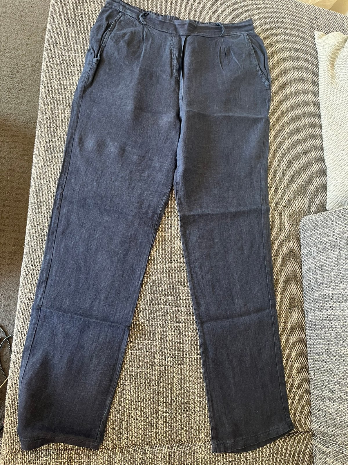 Pantalon en lin taille 40 bleu et blanc, Enlèvement ou Envoi, Porté, Taille 38/40 (M), Bleu