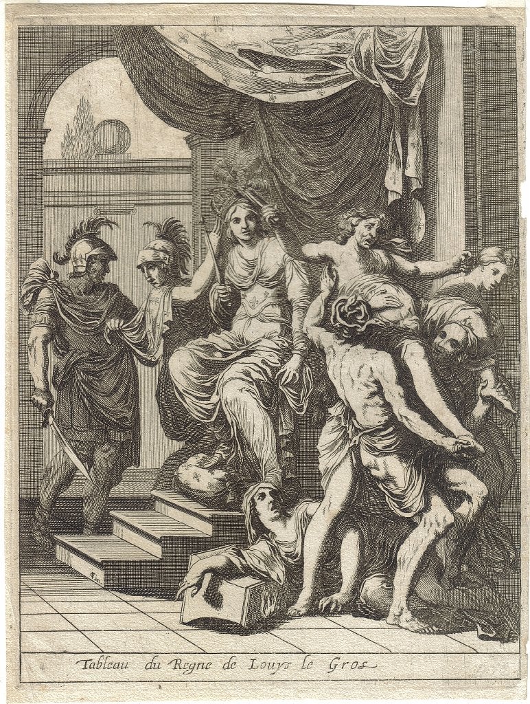 Francois Chauveau ets "Tableau du Regne de Louys Le Gros", Eau-forte, 1600 - 1699, Enlèvement, Vie quotidienne