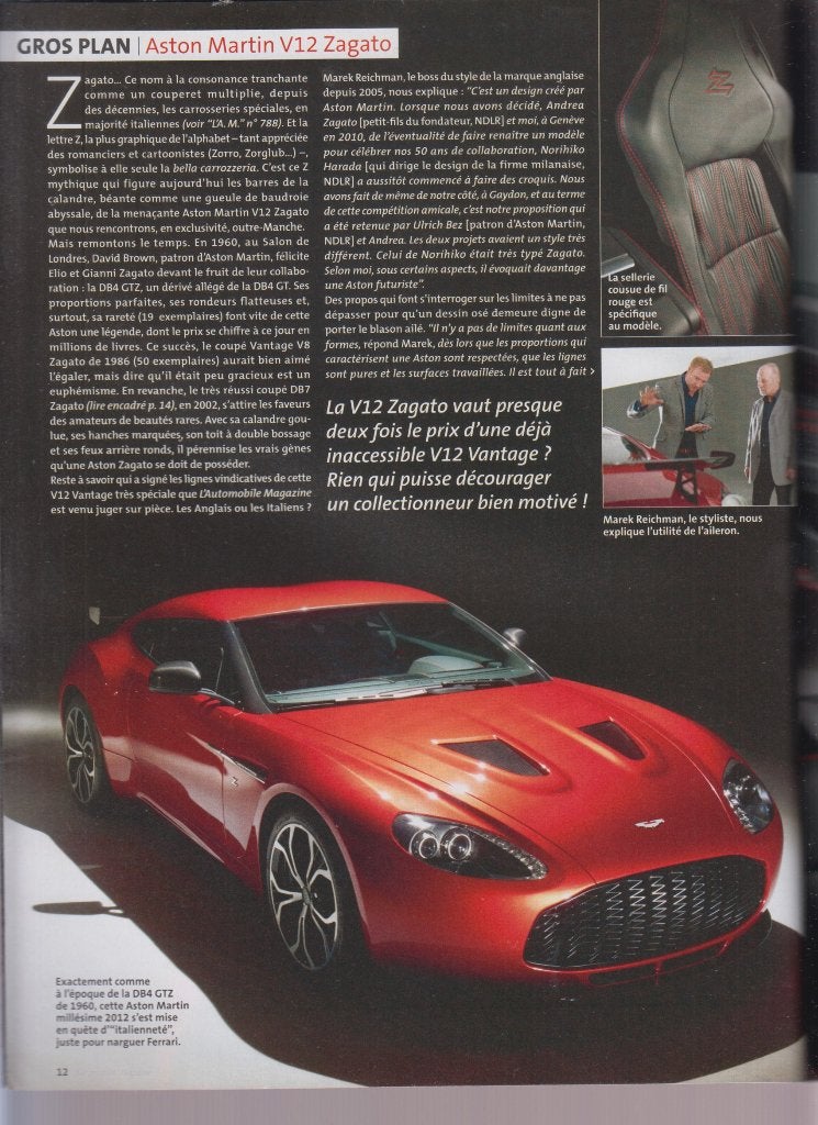 2012 Aston Martin V12 Zagato voiture de collection, Verzenden, Gelezen