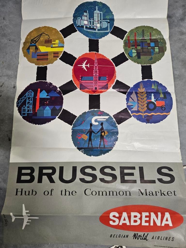 Affiche Sabena ca 1960 Atomium, Verzamelen, Verzenden