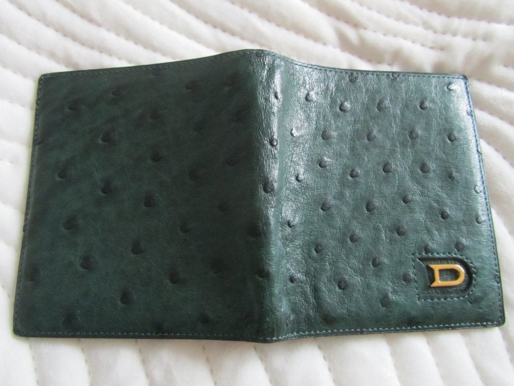 DELVAUX Engelse groene struisvogelportemonnee met logo, Verzenden, Groen