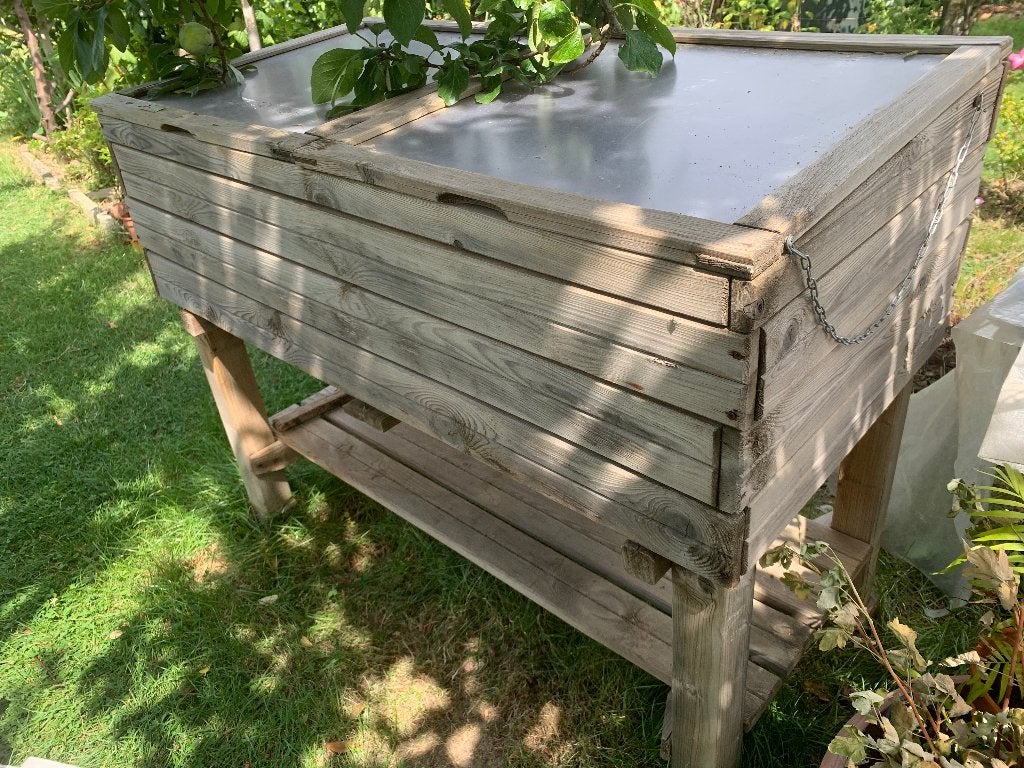 HOUTEN MOESTUINBAK, ZAAIBAKJE OP POOTJES * ZGS, Tuin en Terras, Bloembakken en Plantenbakken, Gebruikt, Hout, Balkon, Tuin, 60 tot 100 cm