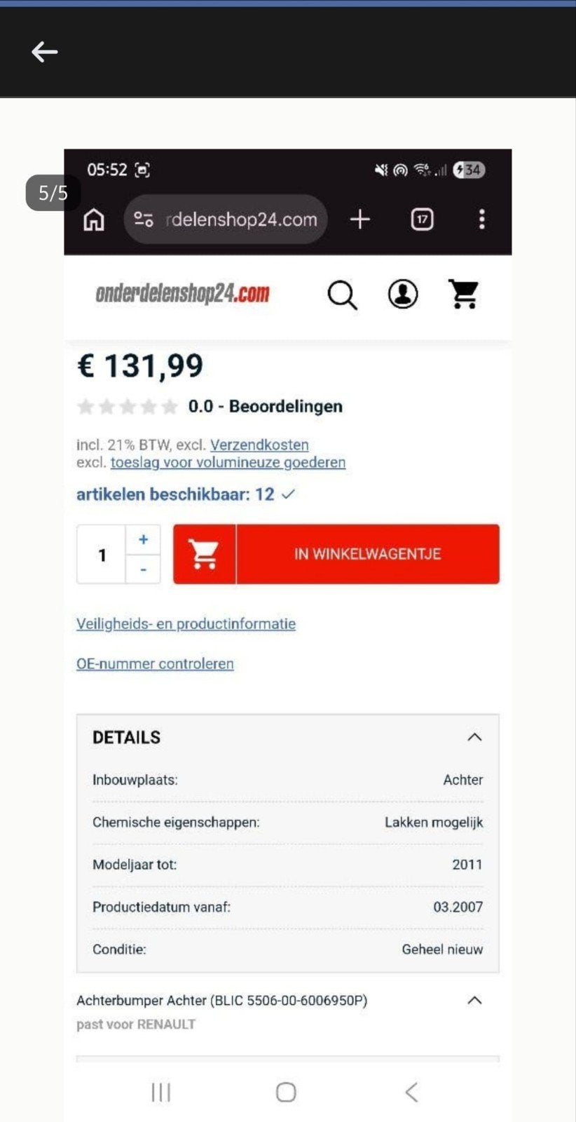 achterbumper renault twingo 2012, Te koop, Twingo