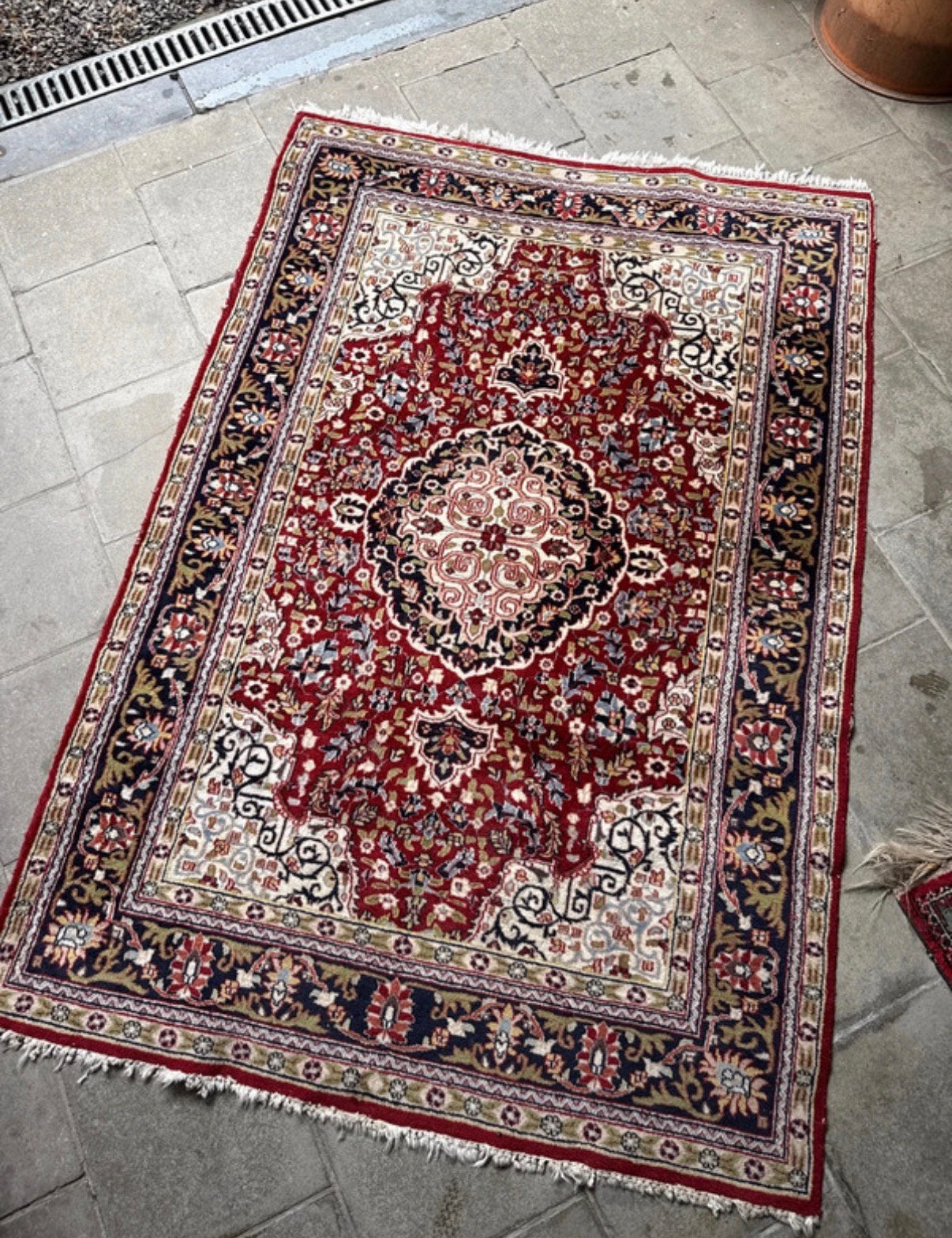 Tapis oriental vintage en laine avec motif persan rouge et, Maison & Meubles, Enlèvement, Comme neuf, Bleu