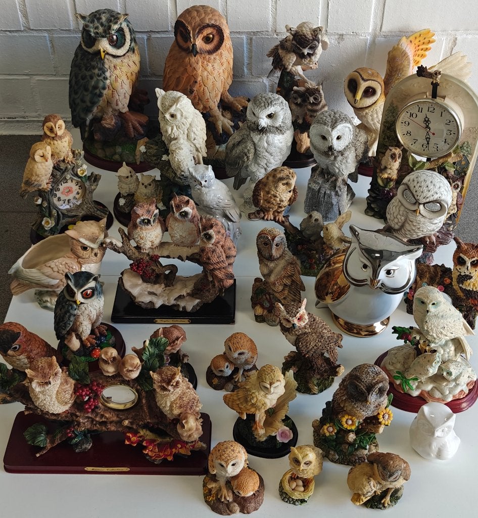 Koopje!!! Lot van  30 uilenbeeldjes (diverse materialen), Ophalen, Zo goed als nieuw