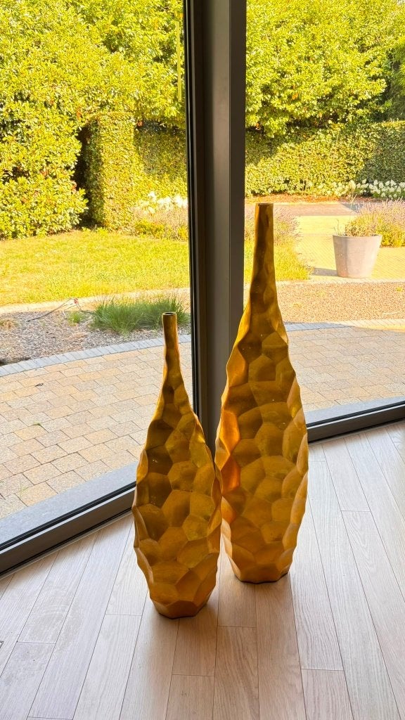 Set van 2 XL  Gouden design vloervazen, Huis en Inrichting, Ophalen, Gebruikt, Met patroon/structuur, Goud