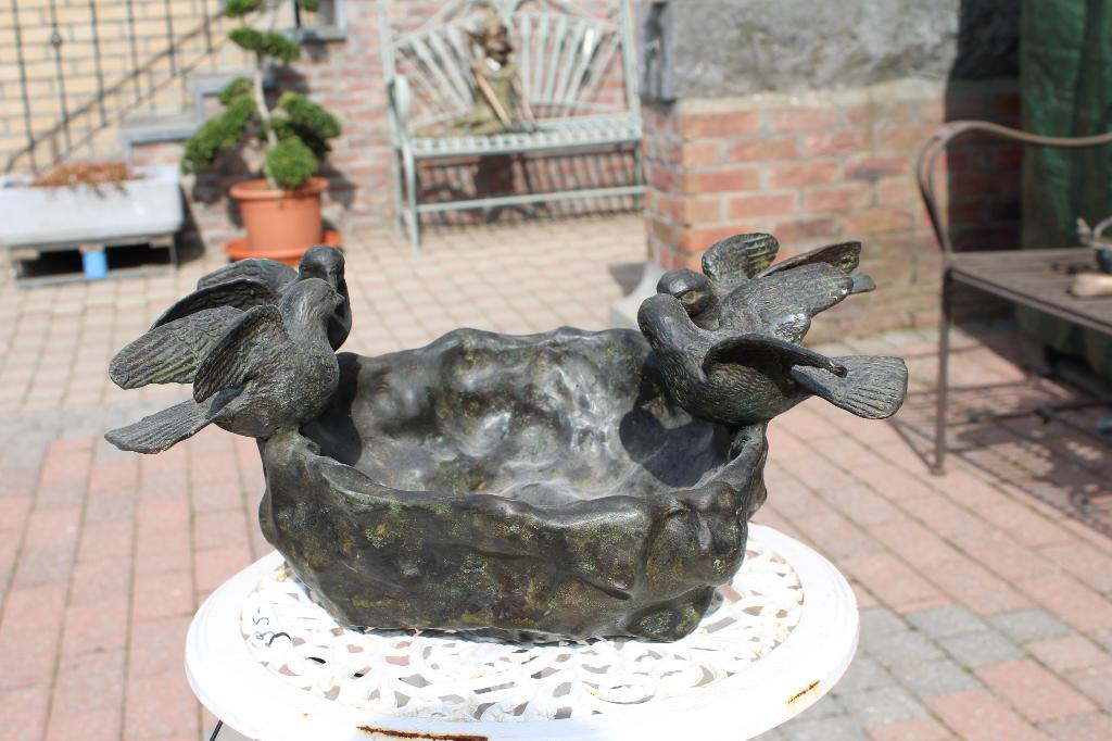 bronzen vogelbad met 4 vogels, Ophalen of Verzenden, Nieuw