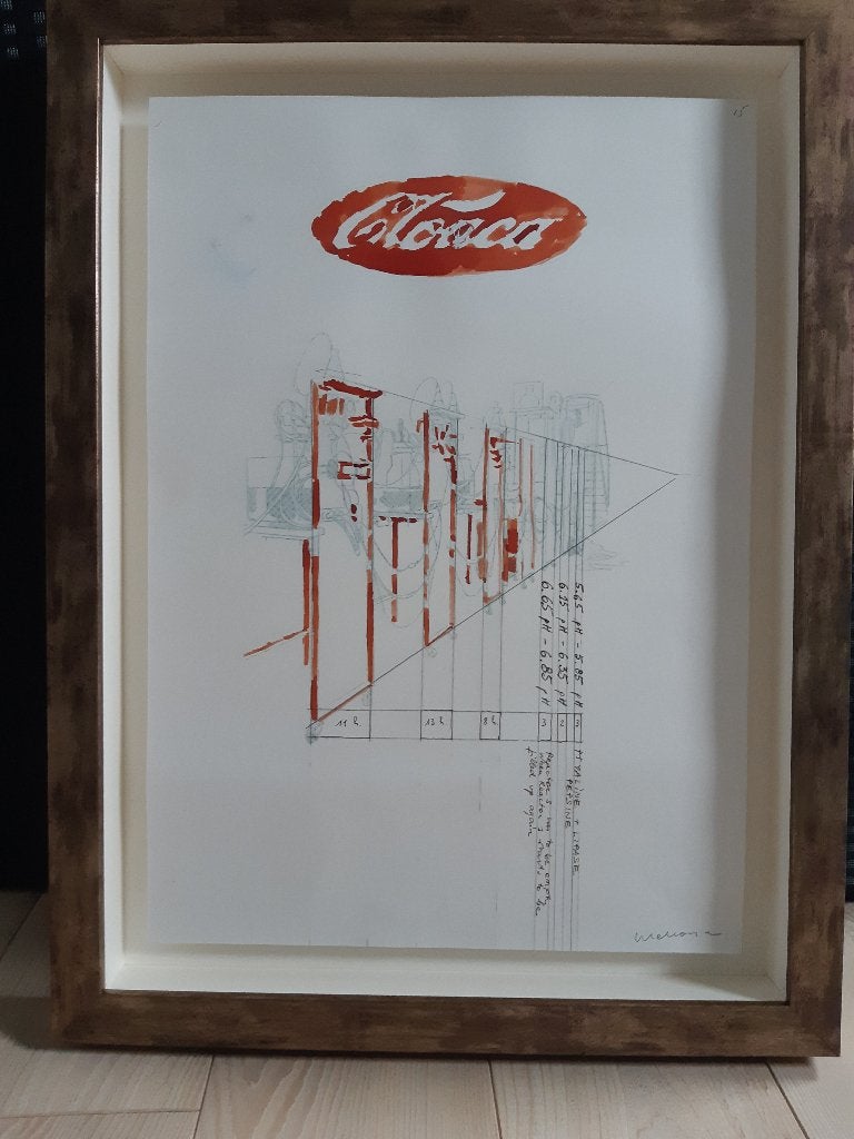 originele cloaca-studie  WIM DELVOYE, Antiek en Kunst, Ophalen, Tekening, Pentekening, Ingelijst