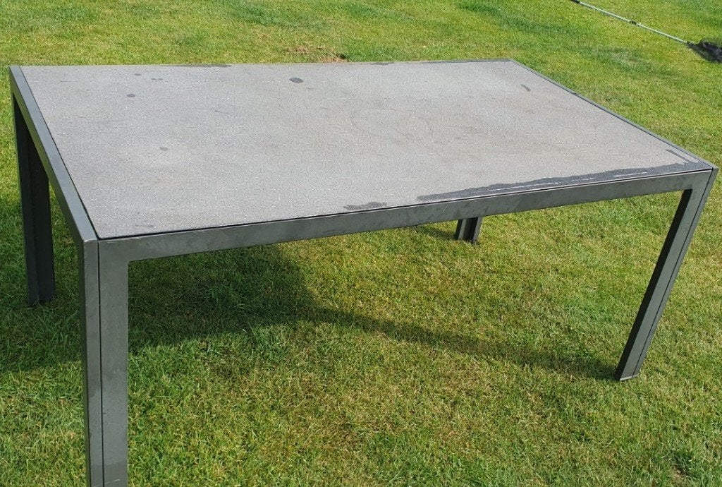 Tuintafel alu & glazen blad, Tuin en Terras, Tuintafels, Ophalen, Gebruikt, Rechthoekig, Aluminium