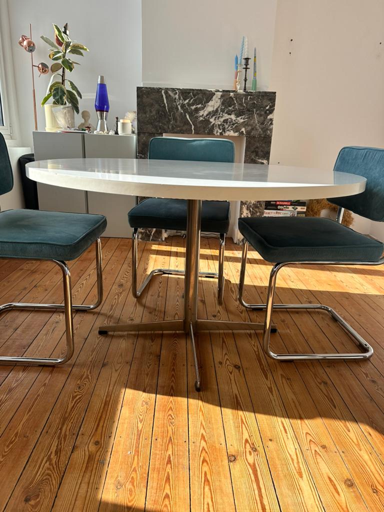 Vintage ronde eettafel -wit 120cm, Ophalen, Zo goed als nieuw