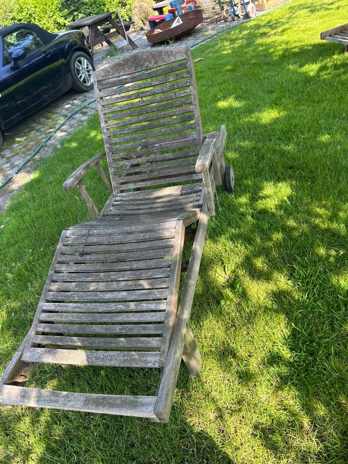 Ligbed teak, Tuin en Terras, Ophalen, Zo goed als nieuw