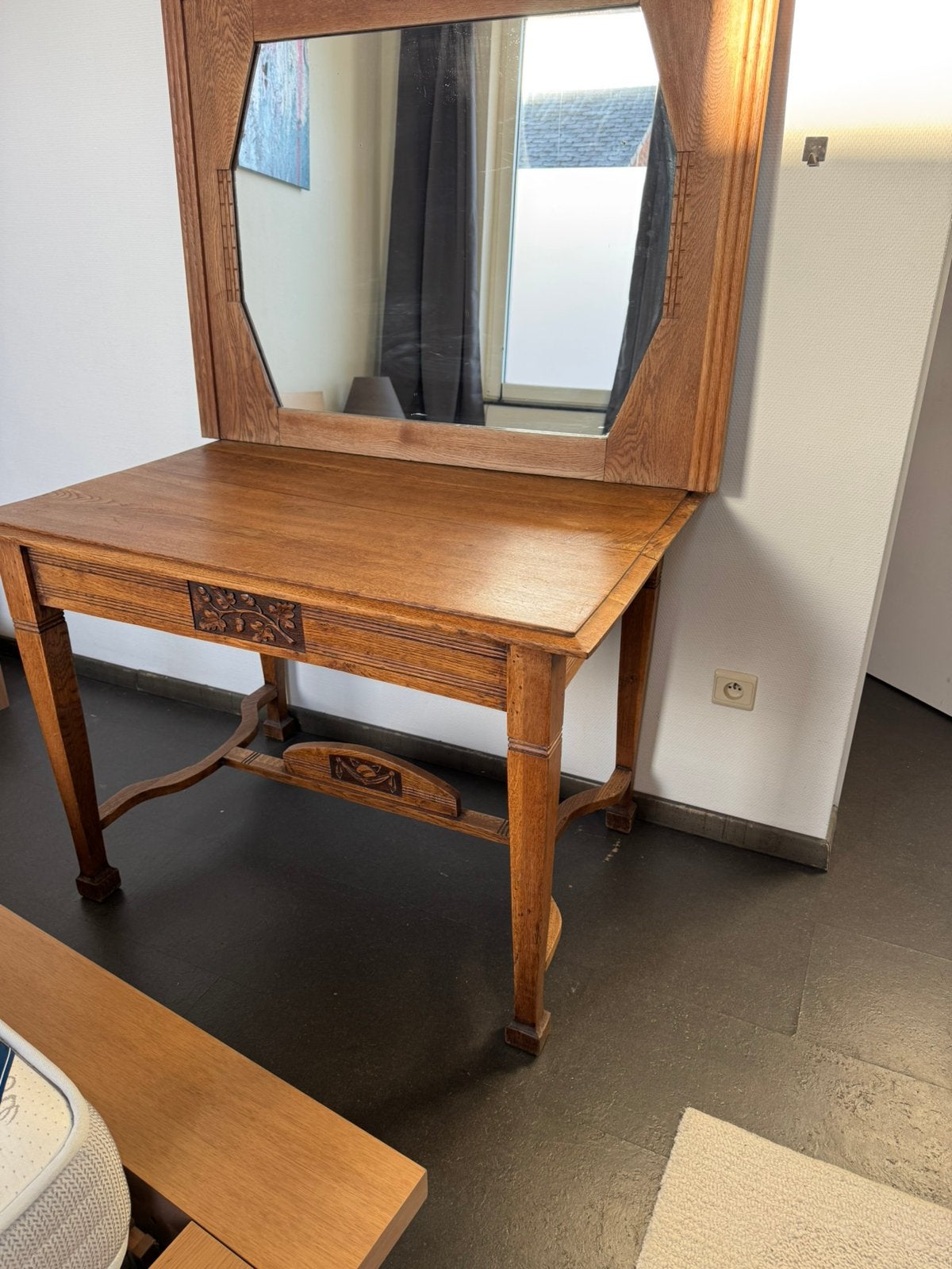 Authentiek tafel met spiegel, Maison & Meubles, Moins de 100 cm, Enlèvement, Utilisé, 50 à 100 cm