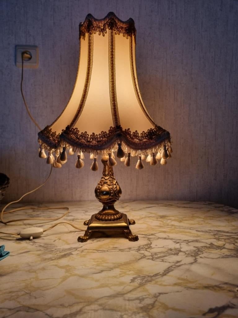 Tafellamp met koperen voet, Huis en Inrichting, Ophalen of Verzenden, Zo goed als nieuw