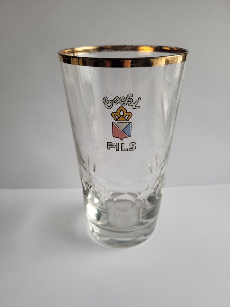 verre à bière 33cl émaillé exki pils, Enlèvement ou Envoi, Utilisé, Verre ou Verres