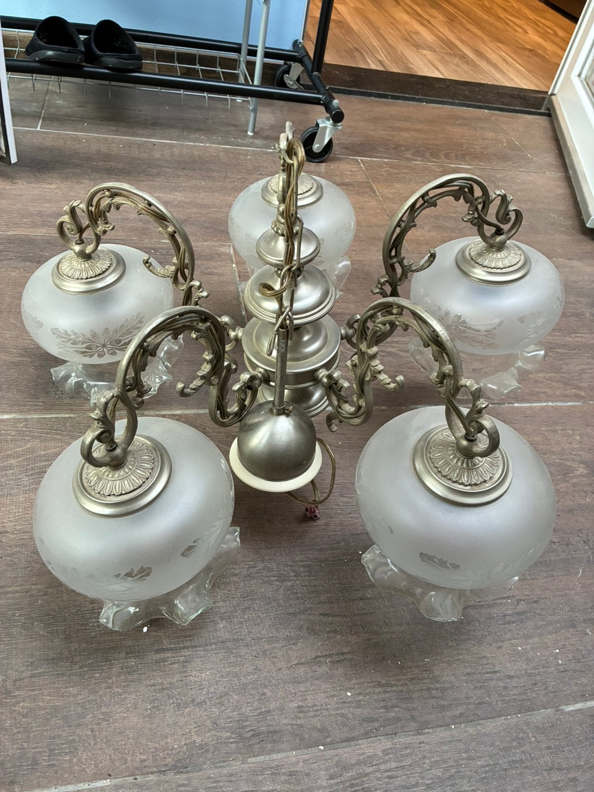 klassieke 5-armige hanglamp / luster, Enlèvement, Utilisé, Métal, Klassiek
