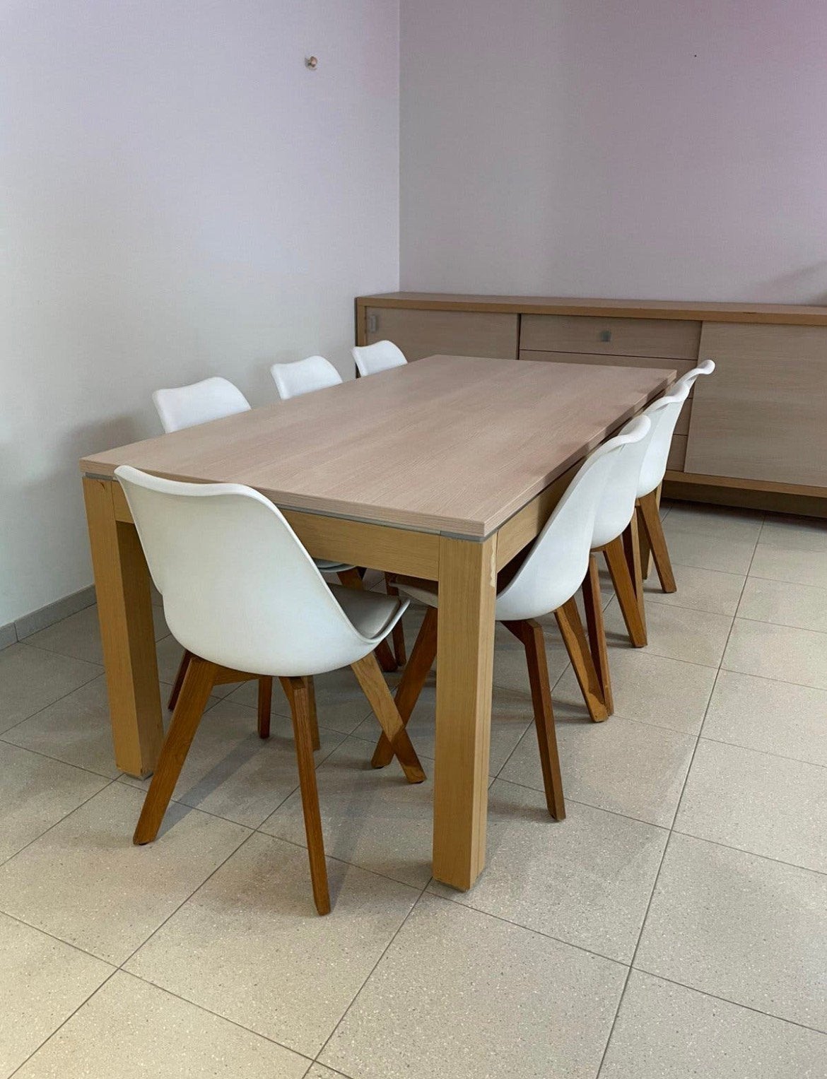Table et chaises 7st, 150 à 200 cm, Cinq personnes ou plus, Comme neuf, Enlèvement