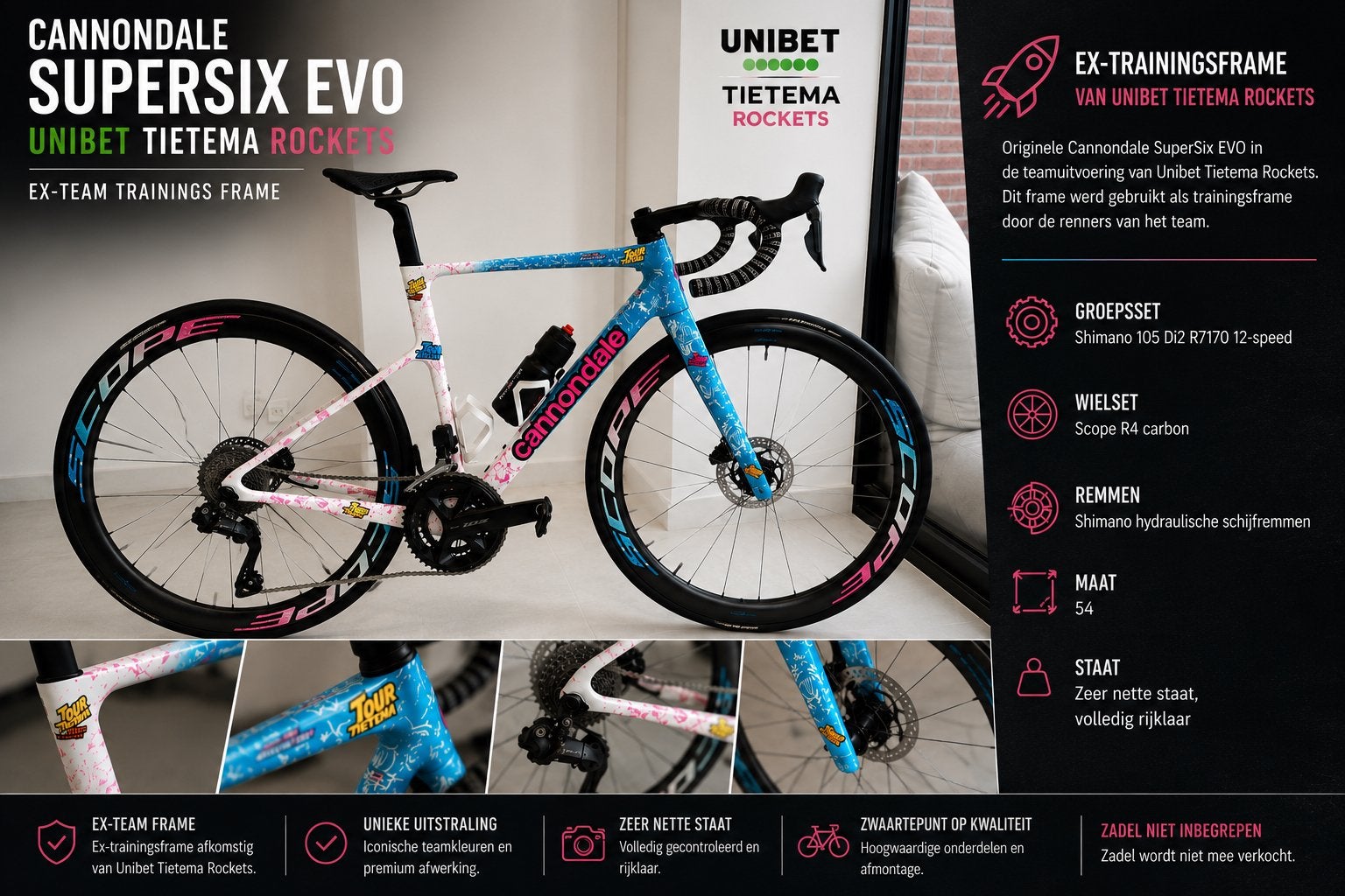 Cannondale supersix evo 2024 Tour de Tietema maat 54, Autres marques, 10 à 15 vitesses, Comme neuf, Enlèvement