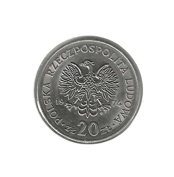 Polen, 20 Zlotych 1974, Marcel Nowotko., Postzegels en Munten, Ophalen of Verzenden, Polen, Losse munt