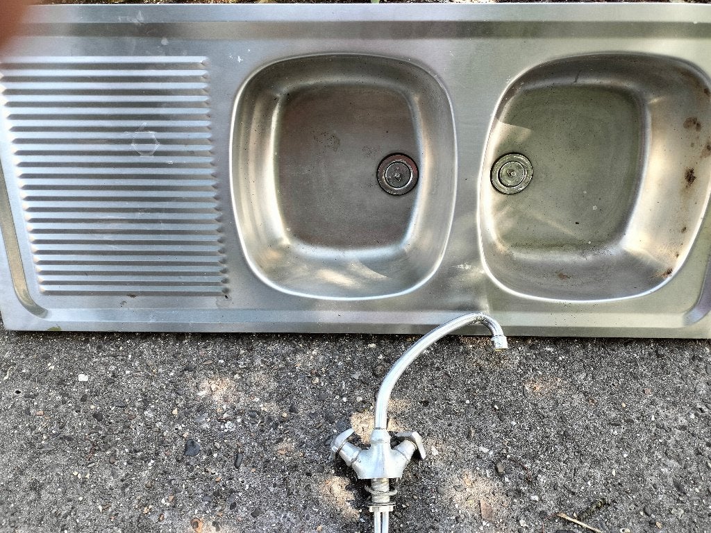 Roestvrijstalen spoelbak met dubbele kom, Ophalen, Gebruikt, Inox, Wastafel