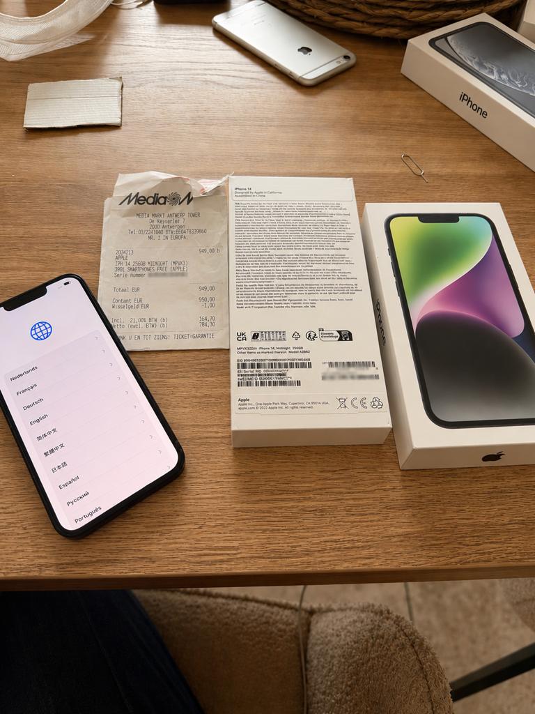iPhone 14 256 Go Midnight + boîte et preuve d'achat, Télécoms, Enlèvement, Comme neuf, IPhone 14