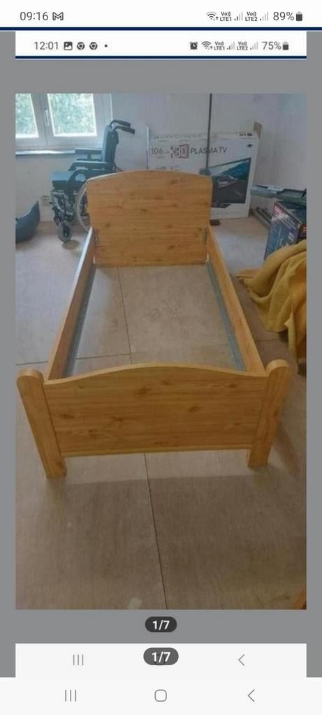 1 lit avec sommier à lattes et table de chevet, 90 cm, Beige, Une personne, Enlèvement