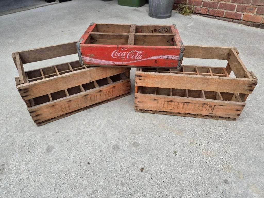 3 vintage houten kratten, Ophalen, Gebruikt, Krat