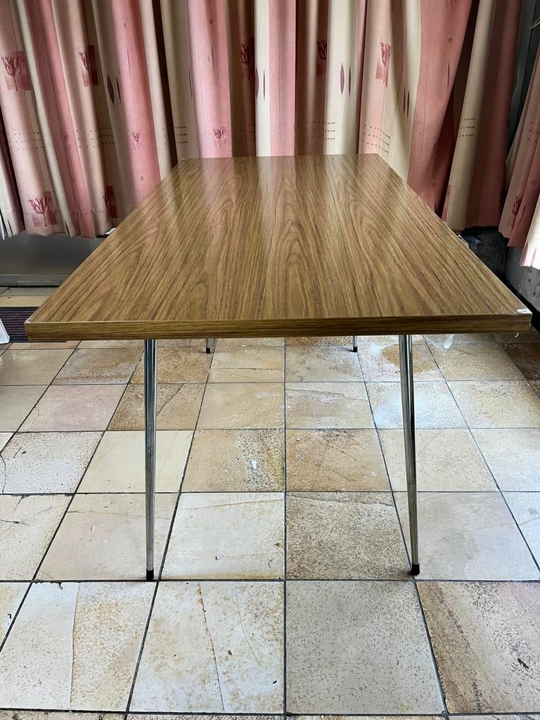 Vintage retro tafel jaren ´70 – hout fineer & metalen poten, Ophalen, Gebruikt