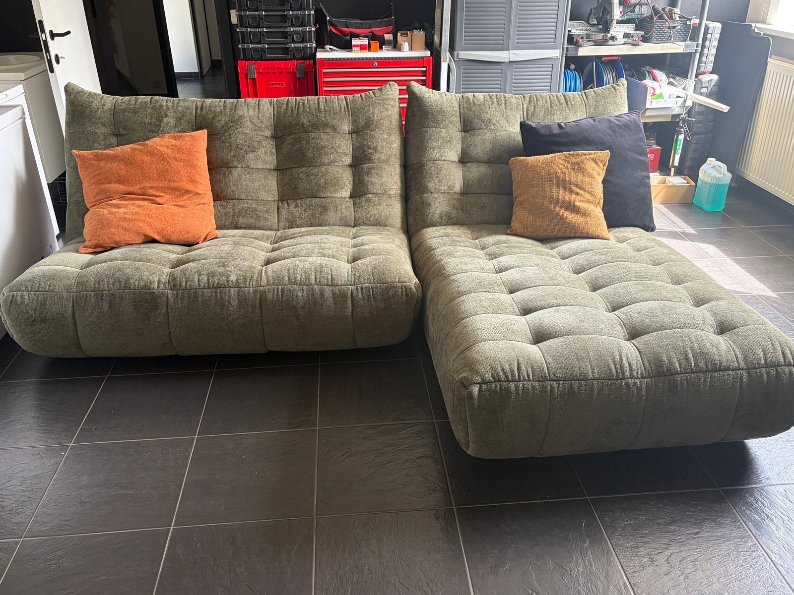Zetel longchair + 2 zit *nieuwstaat* Groen, Huis en Inrichting, Ophalen, Zo goed als nieuw