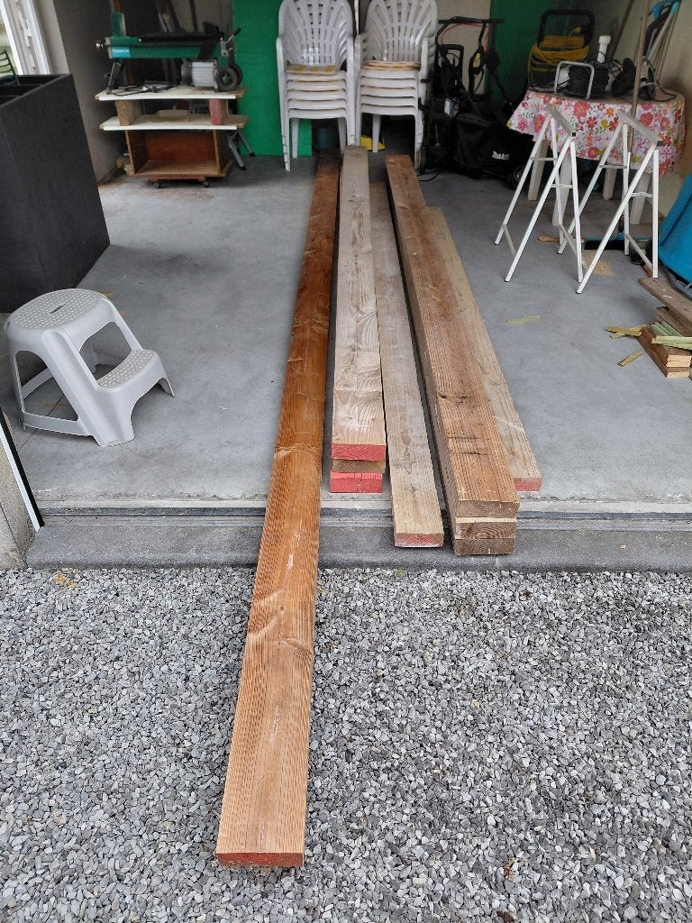 Partij Douglas balken / baddens: 9 stuks, Doe-het-zelf en Bouw, Hout en Planken, Ophalen, Zo goed als nieuw, Balk