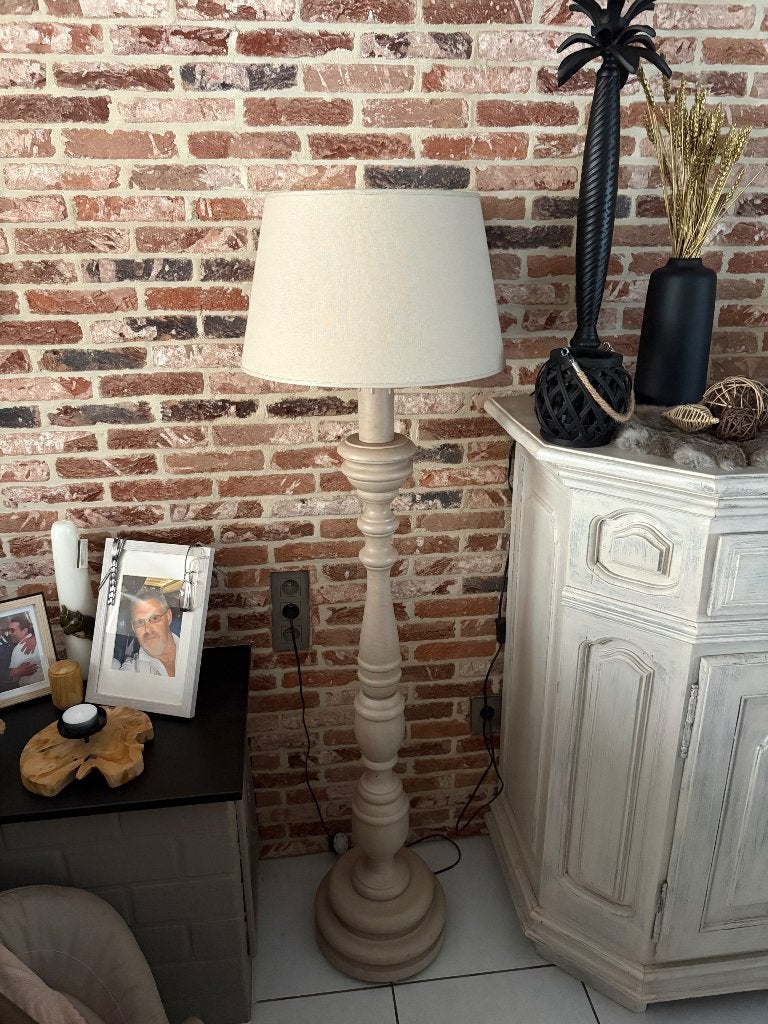 Staande lamp, Ophalen, Hout, Beige, Landelijk