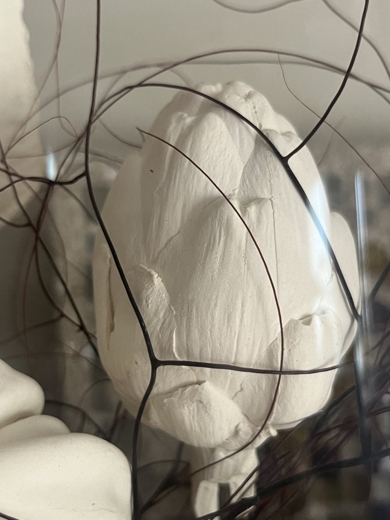 GLOBE DE CURIOSITÉ ANCIEN AVEC FRUITS ET LEGUMES EN PLÂTRE, Enlèvement