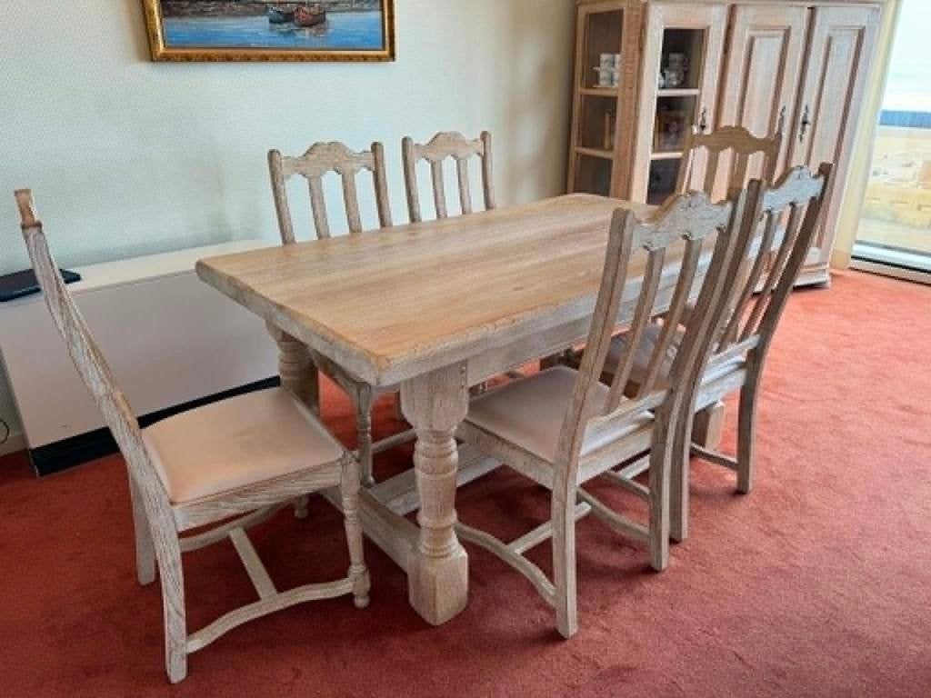 Table + 6 chaises , chêne cérusé, Maison & Meubles, Chaises, Comme neuf, Enlèvement, Cinq, Six Chaises ou plus, Classique