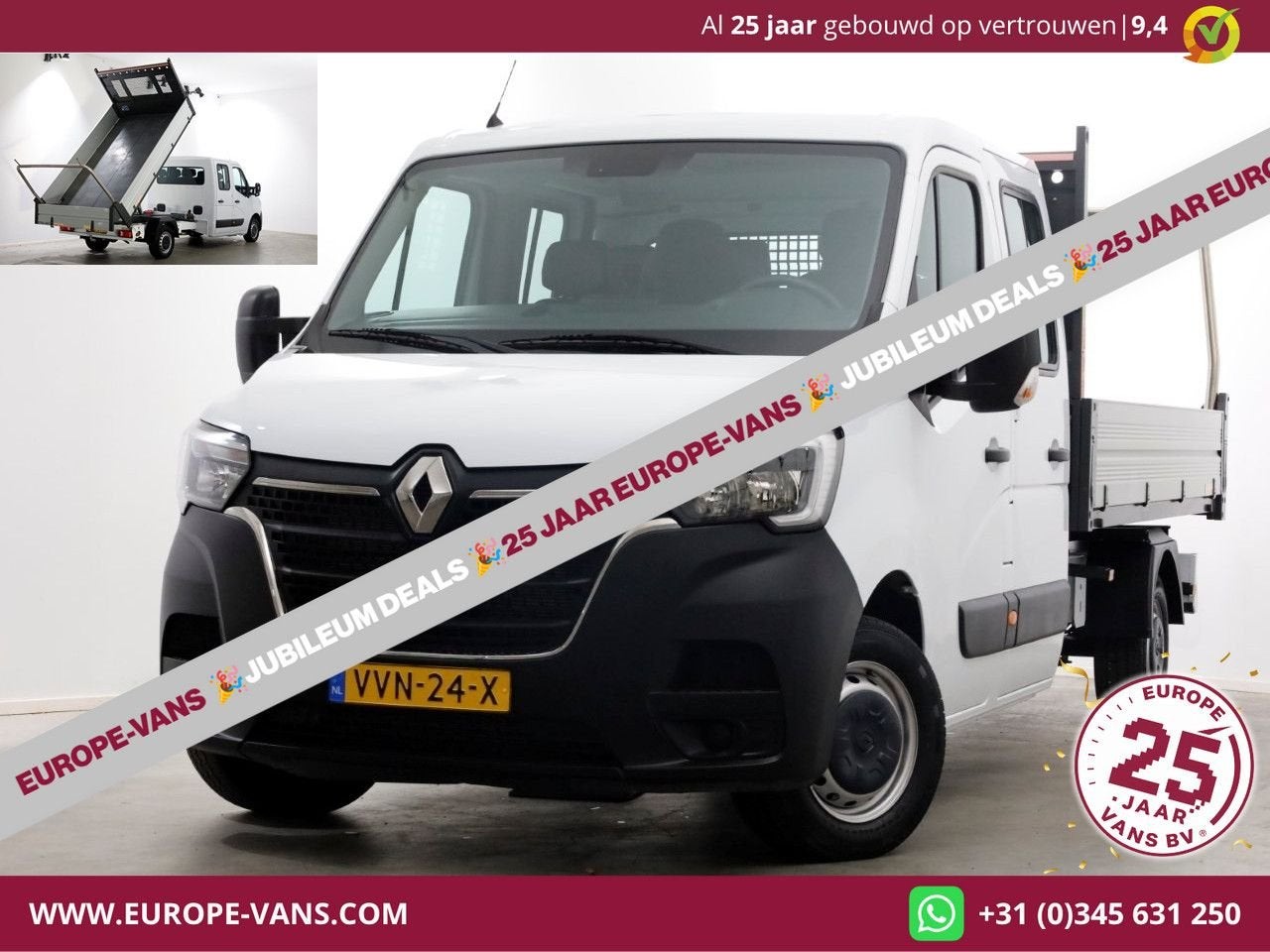Renault Master T35 2.3 dCi 145pk L3 D.C. Kipper 05-2023, Auto's, Bestelwagens en Lichte vracht, Renault, Wit, Bedrijf, Onderhoudsboekje