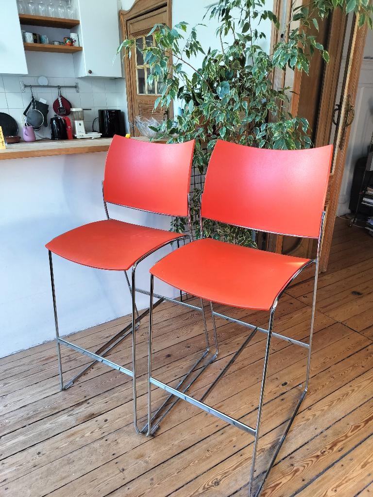 Oranje retro barkrukken Casala Curvy, Ophalen, Gebruikt, Met voetsteun, 60 tot 90 cm