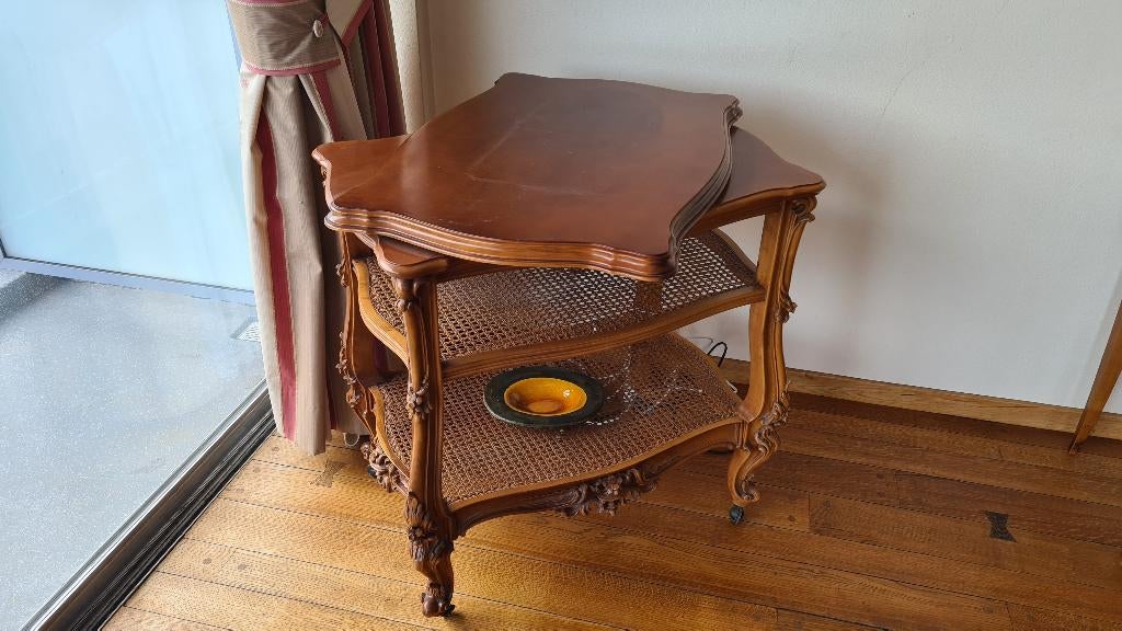 table plateau pivotant bois-cannelage, Maison & Meubles, Enlèvement, Utilisé, Bois, Vintage