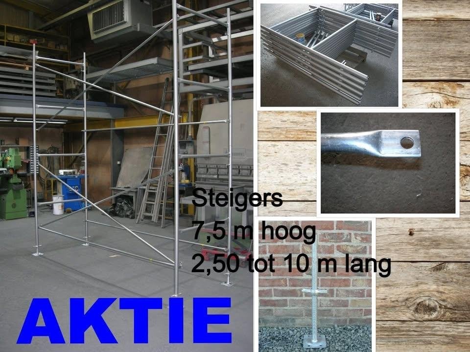 NIEUWE steigers 7,5 m hoog x 2,5 tot 11,4 m lang x 1,25 m B, Enlèvement, Neuf, Échafaudage de façade, 5 mètres de hauteur ou plus