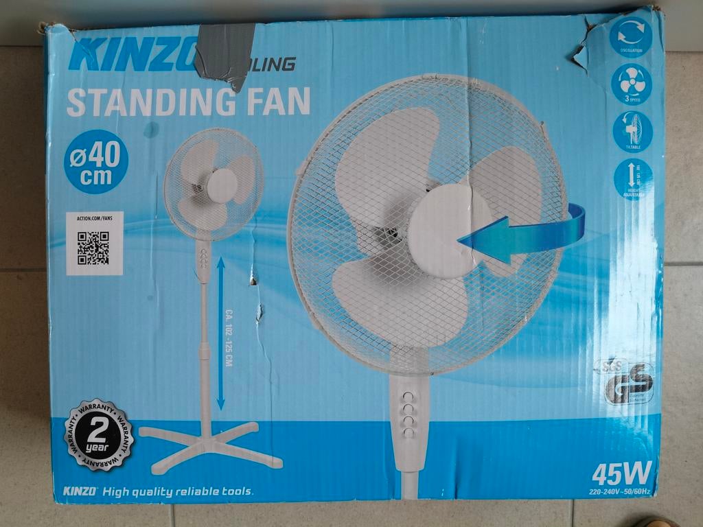 Ventilateur sur pied KINZO 40 cm
3 vitesses, oscillant, haut, Enlèvement