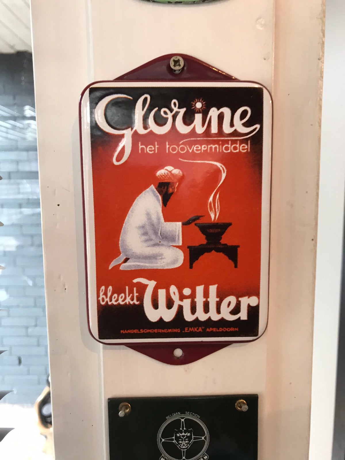 Poteau de porte en émail ciré Glorine, Enlèvement ou Envoi, Comme neuf, Panneau publicitaire
