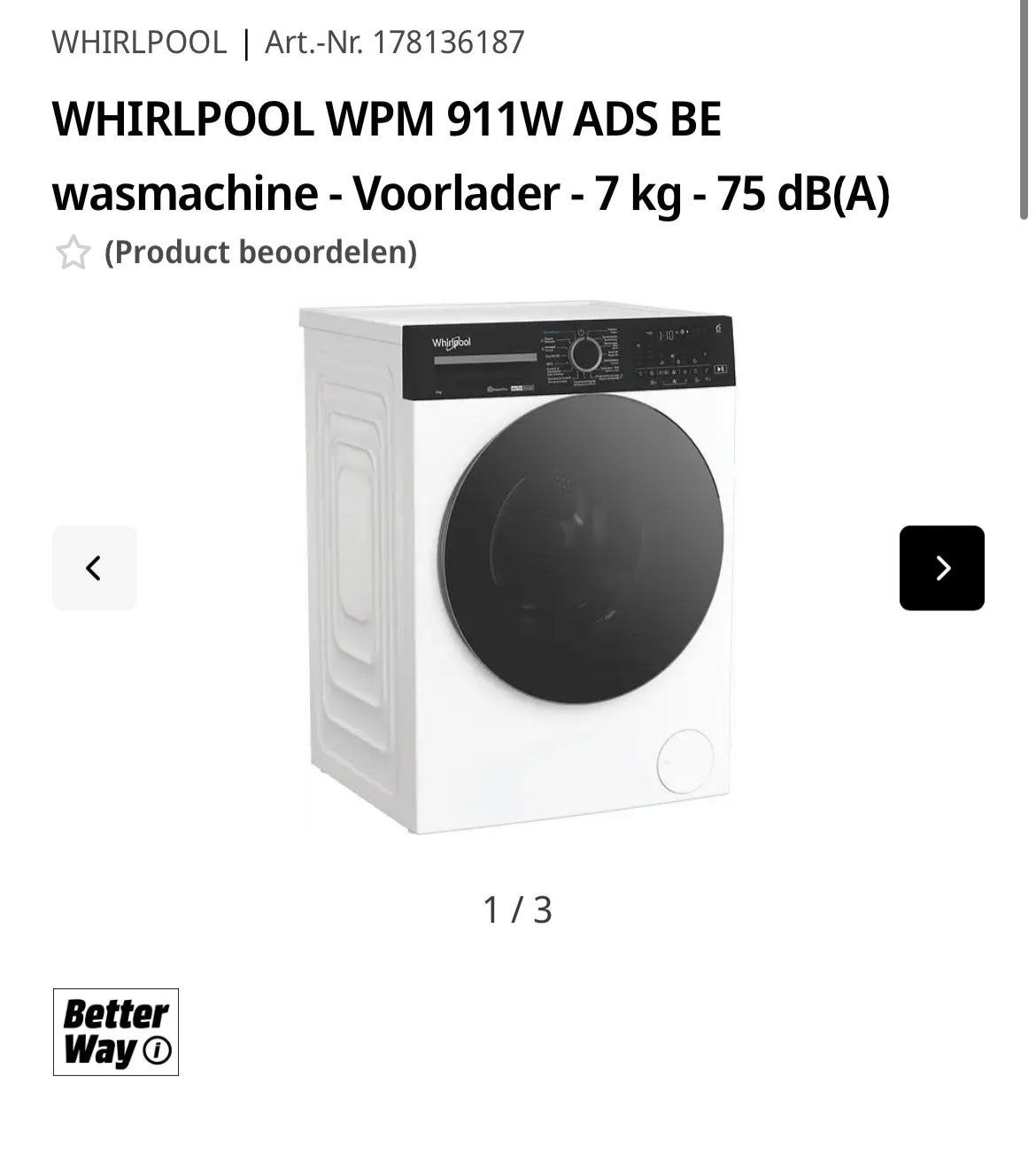 Whirlpool WPM 911W ADS BE wasmachine – NIEUW IN VERPAKKING, Elektronische apparatuur, Ophalen, Zo goed als nieuw