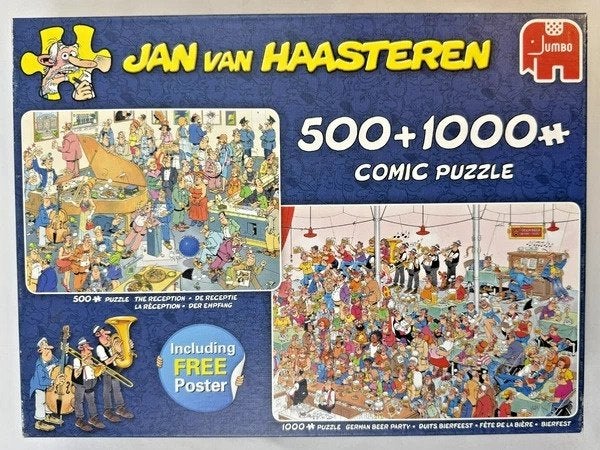 Jan van Haasteren Puzzel 500 receptie & 1000 Duits bierfeest, Verzenden, 500 t/m 1500 stukjes, Zo goed als nieuw, Legpuzzel