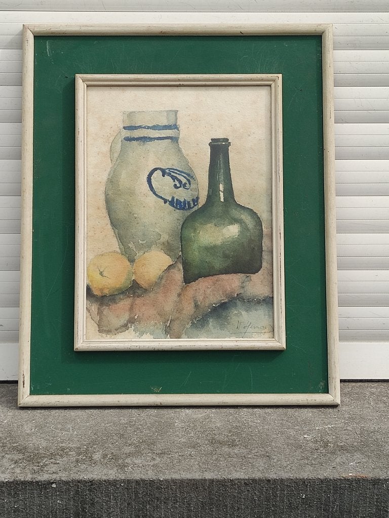aquarelle nature morte signe w hermon, Antiquités & Art, Enlèvement ou Envoi, Aquarelle, Nature morte
