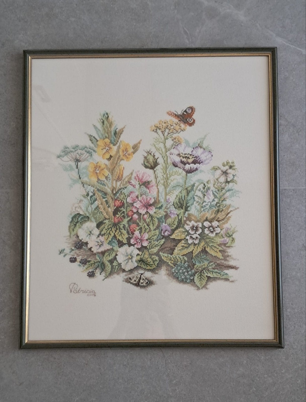 Geborduurd schilderij in lijst, Huis en Inrichting, Woonaccessoires | Schilderijen, Tekeningen en Foto's, Ophalen, 50 – 75, Minder dan 50 cm